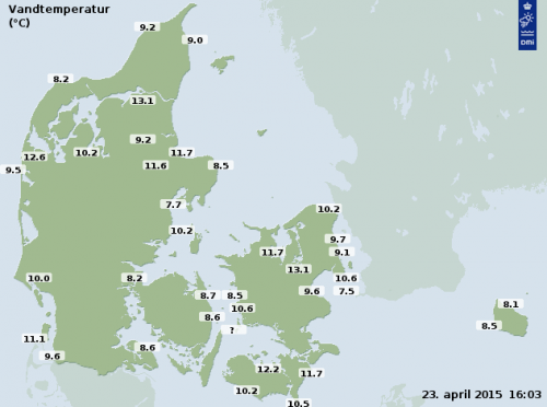 DMI vandtemperaturer 23. april 2015